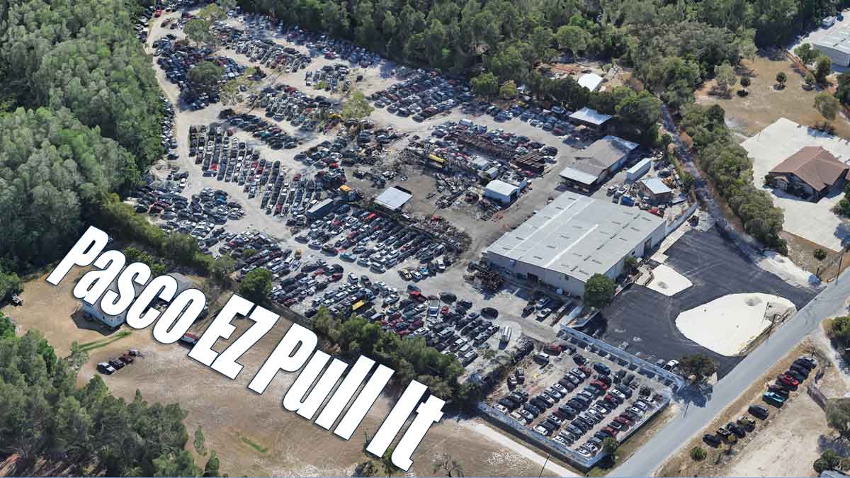 Aerial view of  Pasco EZ Pull It Pasco Auto Recycling & Export Used auto parts store at 9910 Houston Ave, Hudson, FL 34667