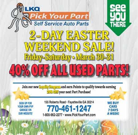 Get 40% off at LKQ pick your part salvage yards on Easter Weekend