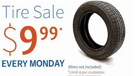 $9.99 per tire, every monday at LKQ salvage yards