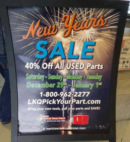 40% new years discount on auto parts at pikc a part lkq