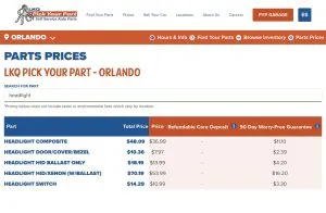 LKQ Pick Your Part Headlights prices