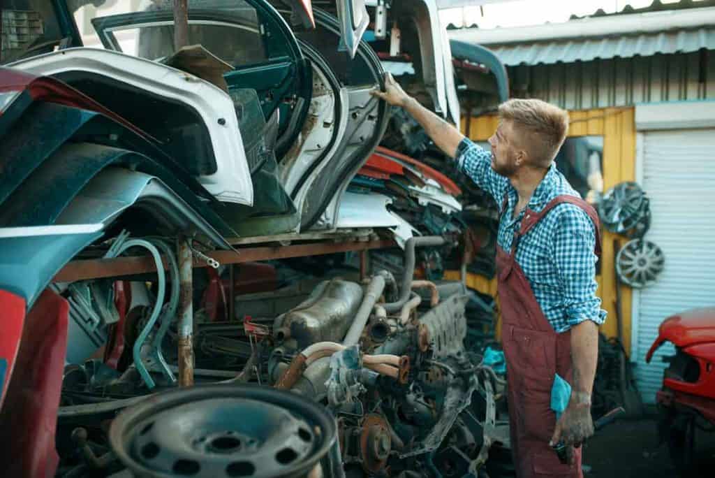 Shopping for used car doors at a salvage yard